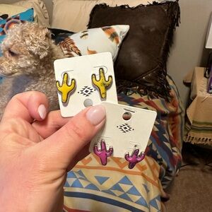 Cactus Shaped Yellow and Pink Earrings